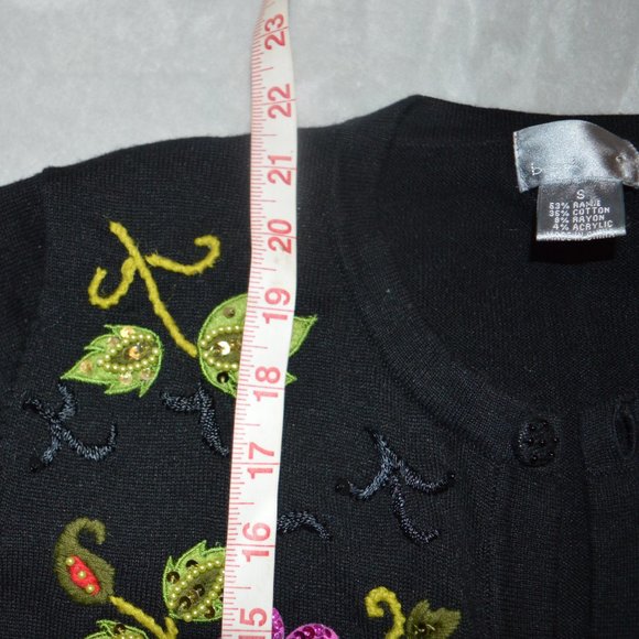 Vintage 90s Berek Embordered Floral Sequined Cardigan Sweater - Picture 7 of 9